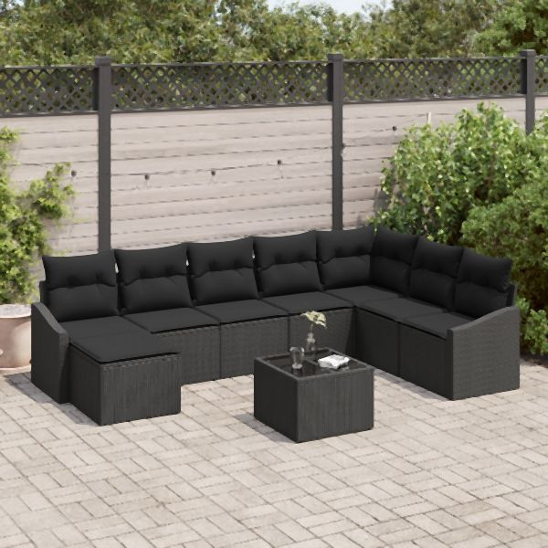 vidaXL 9-teiliges Garten EssSet mit Kissen Beige Poly Rattan, 3355522