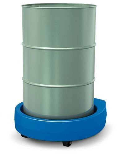 DENIOS Fassroller Poly200 E aus Polyethylen (PE), 2 Bockrollen, 2 Lenkrollen, blau, 181868