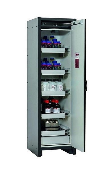 asecos Sicherheitsschrank Q-CLASSIC-30, Q30.195.056.R in sicherheitsgelb RAL 1004 mit 4x Auszugswanne Standard (Stahlblech), 31007-060-33423