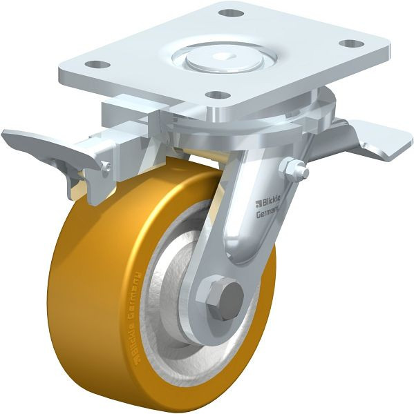 Blickle LO-SETH 125K-ST-RI4 Stahlgeschweißte Schwerlast-Lenkrolle mit Feststeller, Blickle Extrathane®, Hellbraun, 852558