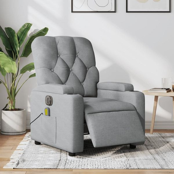 vidaXL Massagesessel Elektrisch Hellgrau Stoff, 3204698