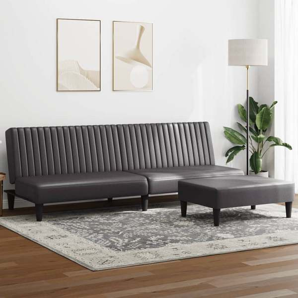 vidaXL 2-tlg. Sofagarnitur Grau Kunstleder, Füllung: Schaumstoff, 3216286