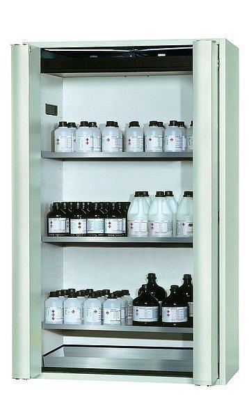 asecos Sicherheitsschrank S-PHOENIX Vol.2-90, S90.196.120.FDAC in lichtgrau RAL 7035 mit 3x Fachboden (Edelstahl), 30119-001-30138