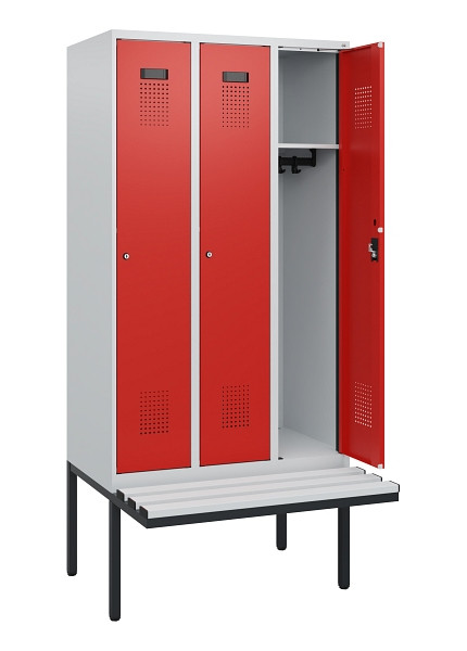 C+P Spind Evolo PLUS, 3 Abteile, 1950x900x815mm, 7035/3020, Zylinderschloss, Material Sitzfläche Kunststoff, 0490405-30 S10086