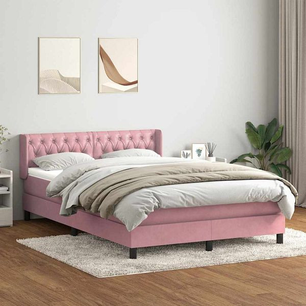 vidaXL Boxspringbett mit Matratze Rosa 160x210 cm Samt, 3318374