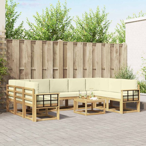 vidaXL Outdoor-Sofagarnitur 10-teilig Weiß und Creme 59 x 59 x 37 cm, 3388264