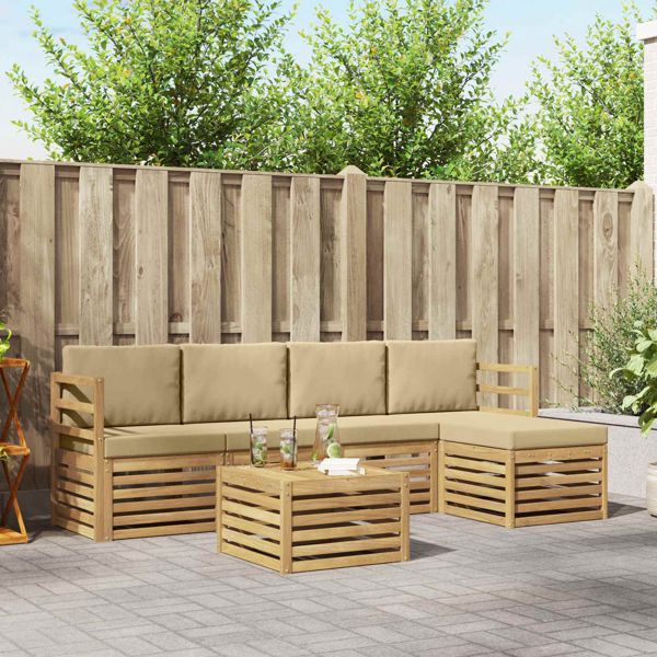 vidaXL Outdoor-Sofagarnitur mit Kissen 6-teilig Weiß und Beige Polyester, 3391698