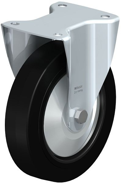 Blickle B-POEV 200R-FA Stahlblech-Bockrolle, mittelschwere Ausführung, mit Anschraubplatte, Elastik-Vollgummi, Schwarz, 73098