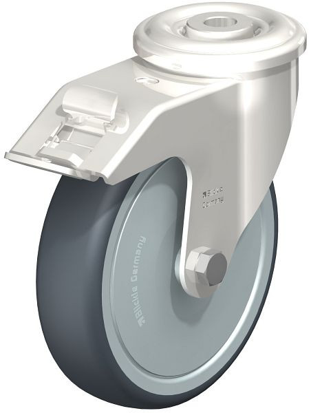Blickle LEXR-TPA 127KD-FI-FK Edelstahl-Lenkrolle mit Rückenloch & Feststeller, Thermoplastisches Gummi-Elastomer, Grau, 760865