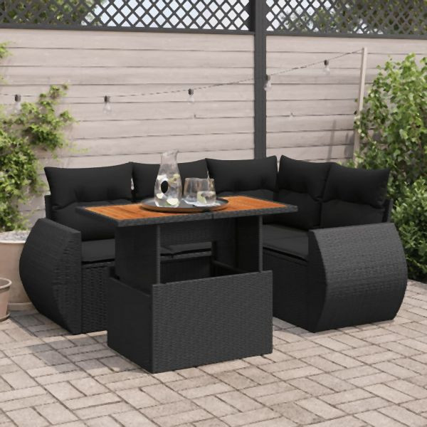 vidaXL 5-tlg. Garten-Sofagarnitur mit Kissen Schwarz Poly Rattan, 3327254