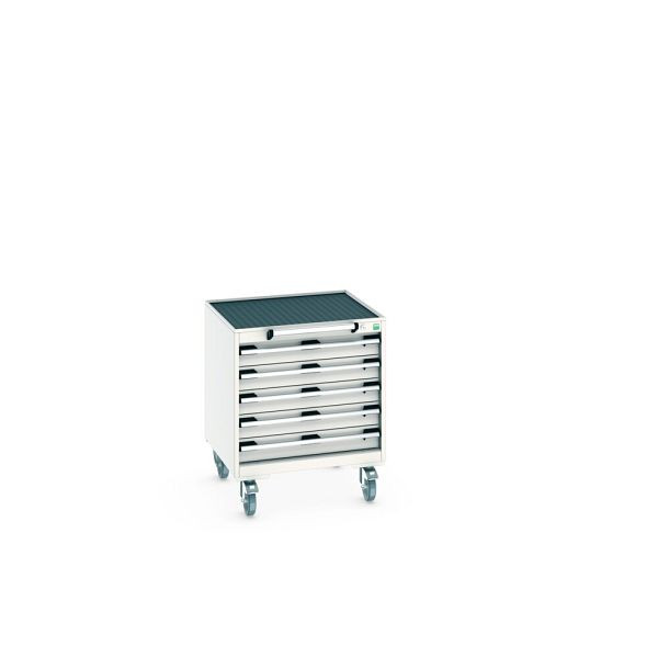 bott cubio Schubladenschrank mobil bestückt, mit 5 Schubladen, BxTxH: 650x650x785mm, RAL 7035/7035, Lichtgrau, 40402027.16V