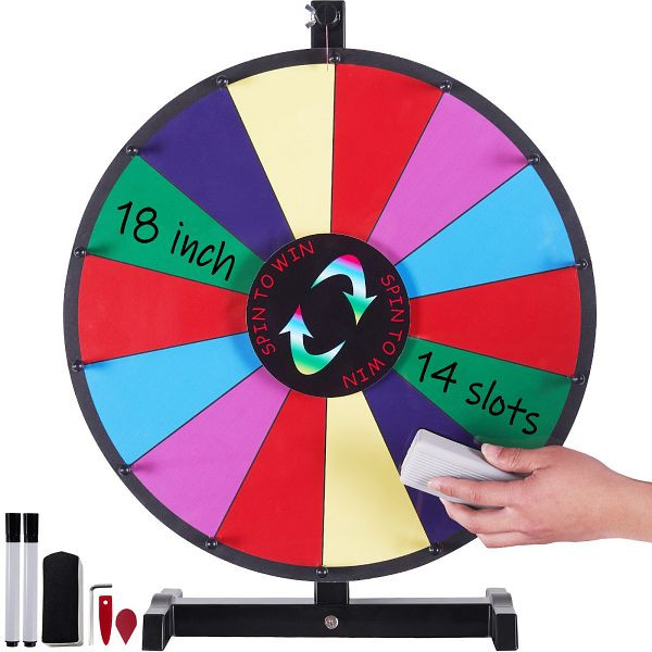 VEVOR 457 mm Glücksrad, Tisch-Drehrad mit 14 Schlitzen, Roulette-Rad mit Trocken Abwischbarem Stift & 2 Markern, CJZLJP18YCGD2PHU4V0