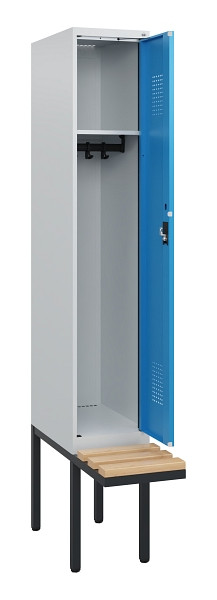 C+P Spind Evolo PLUS, 1 Abteil, 1950x300x815mm, 7035/5012, Zylinderschloss, Sitzfläche Holz, 0490405-10 S10031