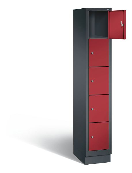 C+P Schließfachschrank Evolo, H1800xB320xT500mm, Farbe: Schwarzgrau / Rubinrot, 48020-105 S10105