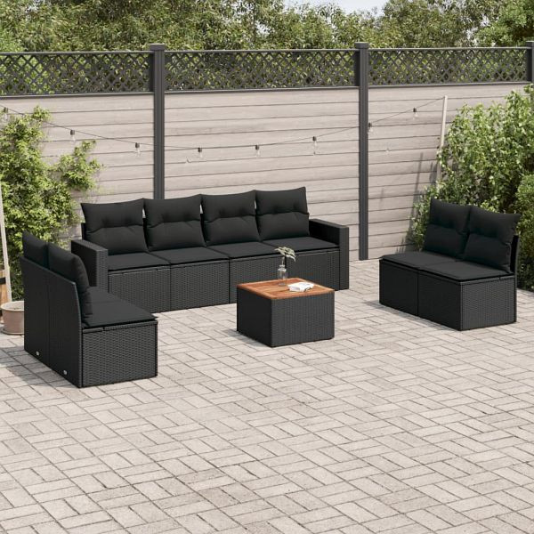 vidaXL 9-teilig Garten-Sofagarnitur mit Kissen Schwarz Poly Rattan, 3256412