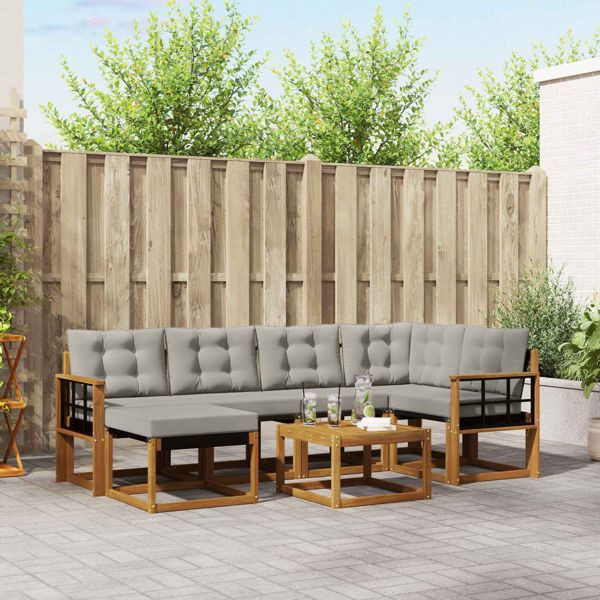 vidaXL Outdoor-Sofagarnitur mit Kissen 7-teilig Natürlich und Hellgrau, 3368862