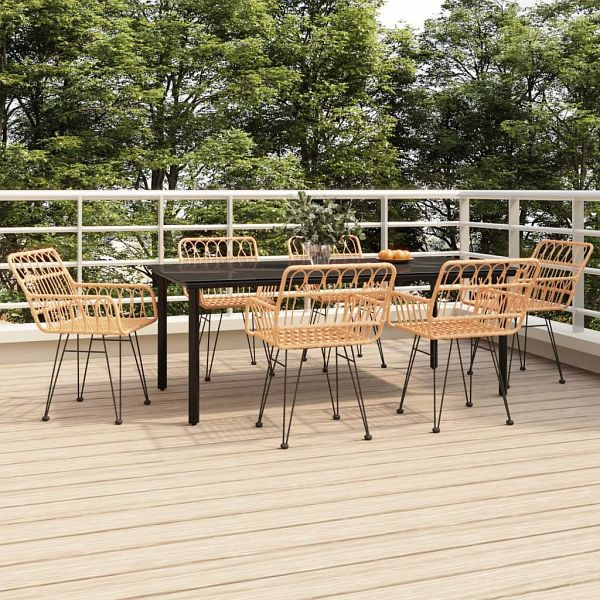 vidaXL 7-teilig Garten-Essgruppe Poly Rattan, Material: Stahl, Polyethylen mit Rattan-Optik, 3157864