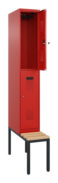 C+P Doppelstock-Spind Evolo PLUS, Bank, 2 Fächer, 2120x300x815mm, 3020/3020, Zylinderschloss, Sitzfläche Buche-Hartholz, Sitzbank, 0493507-10 S10052
