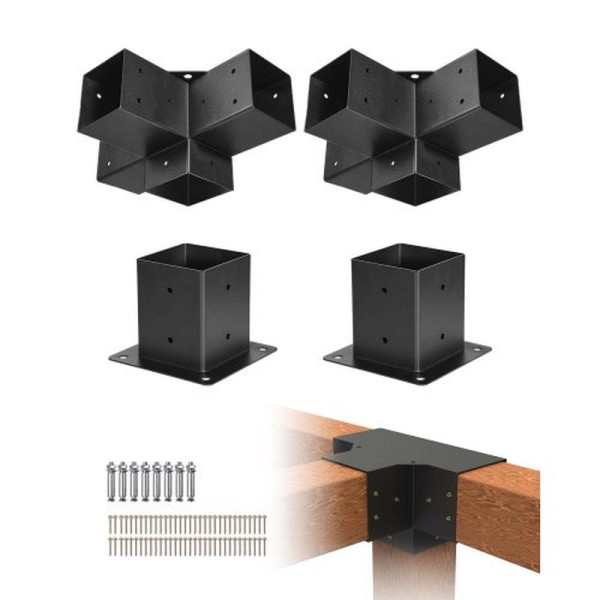 VEVOR Pfostenverbinder 92x92 mm, 4-Wege-Eckhalterungen, Pfostenträger DIY-Satz für Pavillons, Pergolen, 4er-Set, LPJJTZST4PCSWTCWA002V0