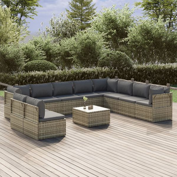 vidaXL 11-teilig Garten-Lounge-Set mit Kissen Grau Poly Rattan, 3157445