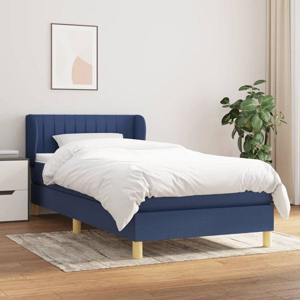 vidaXL Boxspringbett mit Matratze Blau 90x200 cm Stoff, 3126939