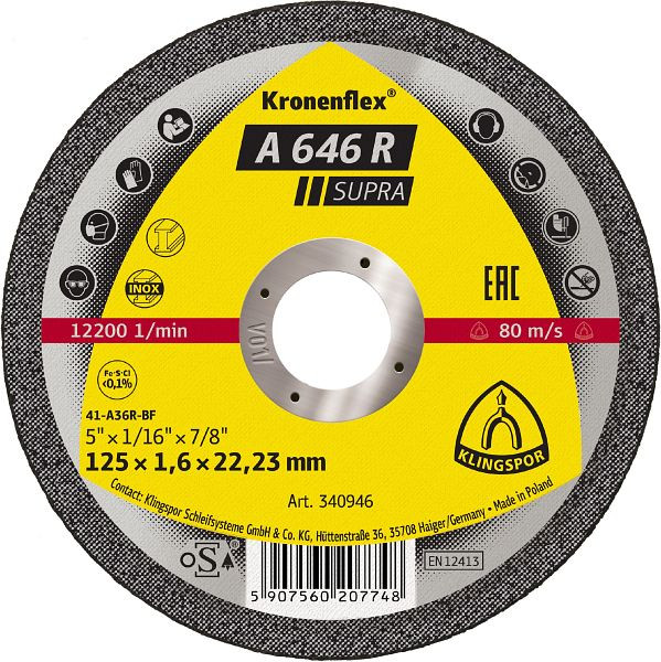 Klingspor A 646 R Trennscheiben 115 x 1,6 x 22,23 mm gerade, VE: 25 Stück, 340947