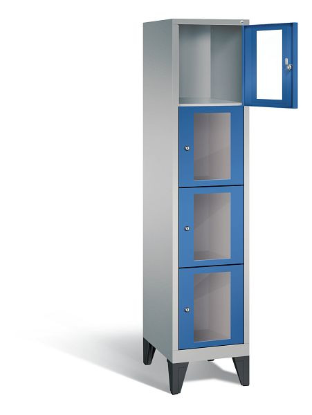 C+P Schließfachschrank Classic, H1850xB420xT500mm, Farbe: Weißaluminium / Enzianblau, 4 Fächer, 8010A124 S10010