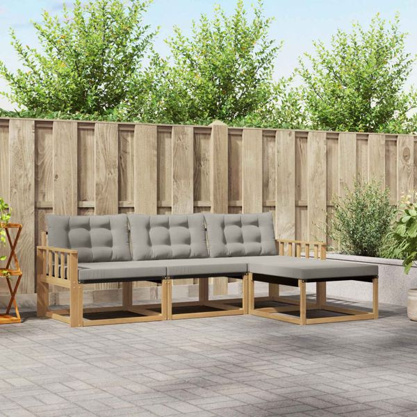 vidaXL Outdoor-Sofagarnitur mit Kissen 4-teilig Weiß und Hellgrau, 3388561