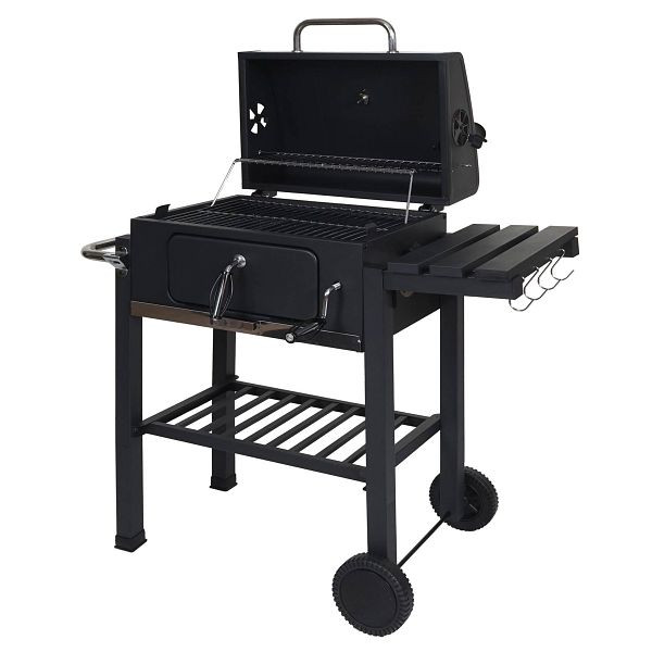 Mendler Grillwagen HWC-K93, Holzkohlegrill Standgrill Barbecue BBQ Gartengrill mit Deckel Ablagen, Stahl, 110x100x51cm schwarz, 97862