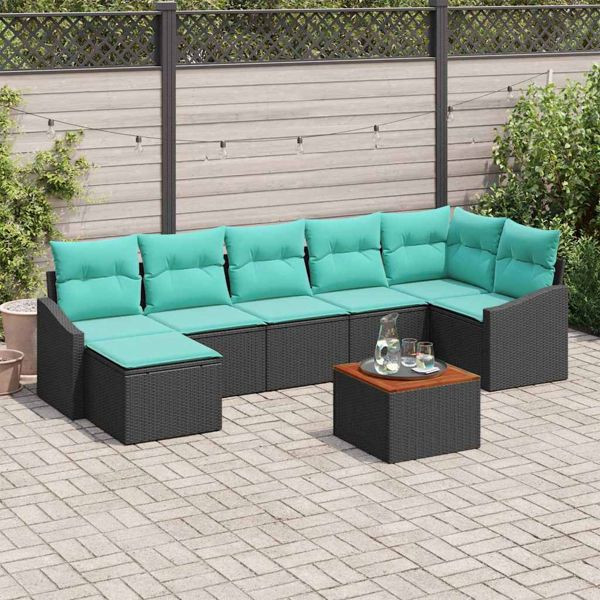 vidaXL Gartensofa-Set mit Kissen 8-teilig Schwarz Poly-Rattan, 3347865
