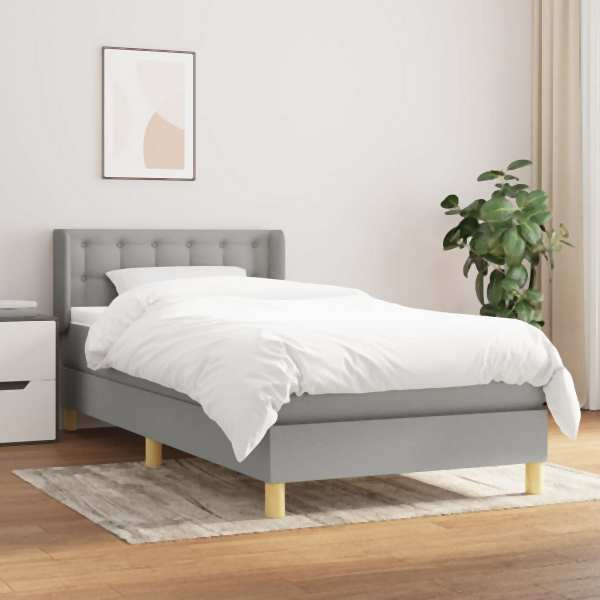 vidaXL Boxspringbett mit Matratze Hellgrau 100x200 cm Stoff, 3130569