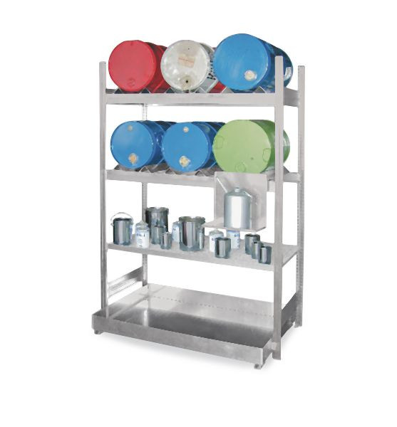 hofe Fass-Abfüll-Regal Anbauregal, zerlegt, 2000 X 635 X 1360 mm, verzinkt 3 Fachebenen mit je 3 Auflagen für 50/60 Liter Fässer, HZA206013FF