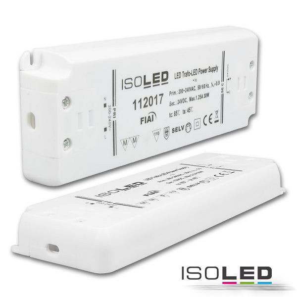 ISOLED LED Trafo 24V/DC, 0-30W, ultraflach, SELV, 18 mm, 200-240VAC, 112017
