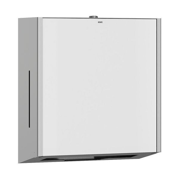 KWC Papierhandtuchspender, EXOS, Edelstahl, 300x325x120 mm, Einscheibensicherheitsglas weiß, Fassungsvermögen 300-400 Stück Papier, 3600008791