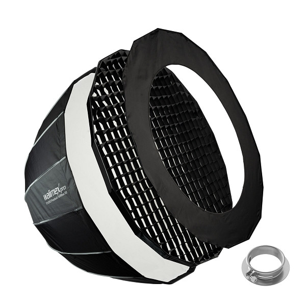 Walimex pro Studio Parabolic Softbox 120cm + Softboxadapter für Profoto (Außendurchmesser: 15,2 cm), um 360° drehbar, inkl. Grid, Maske, 1023486