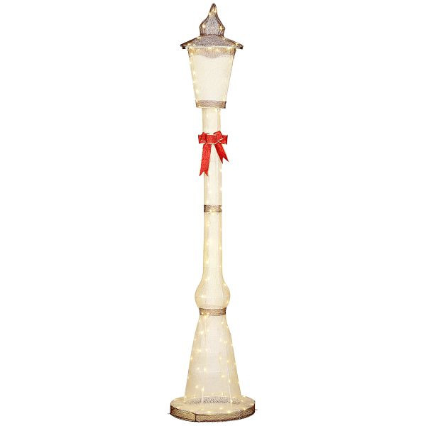 Outsunny 2,15 m beleuchteter Laternenpfahl, 155 LEDs, Outdoor-Weihnachtslaterne, Rote Schleife, wasserfest, für Garten, Terrasse, 84J-140V90YL