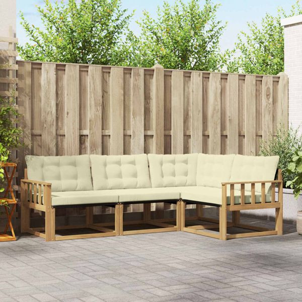 vidaXL Outdoor-Sofagarnitur mit Kissen 4-teilig Weiß und Creme, 3388632