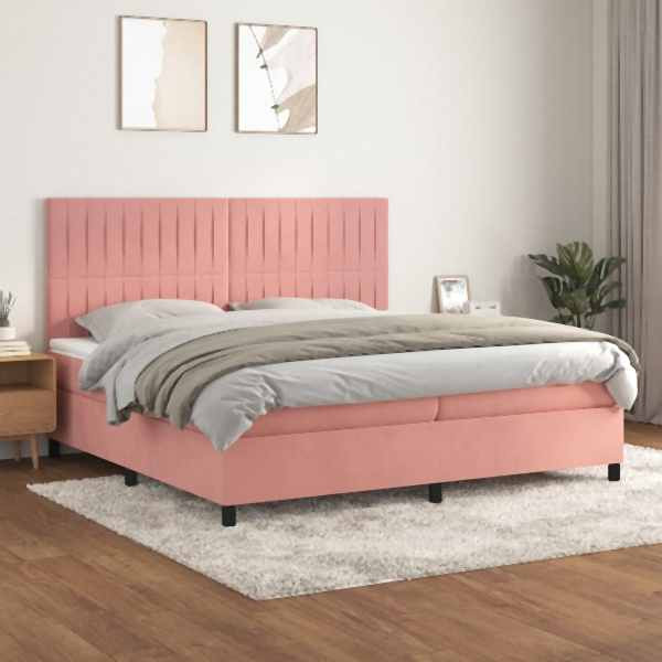 vidaXL Boxspringbett mit Matratze Rosa 200x200 cm Samt, 3143168