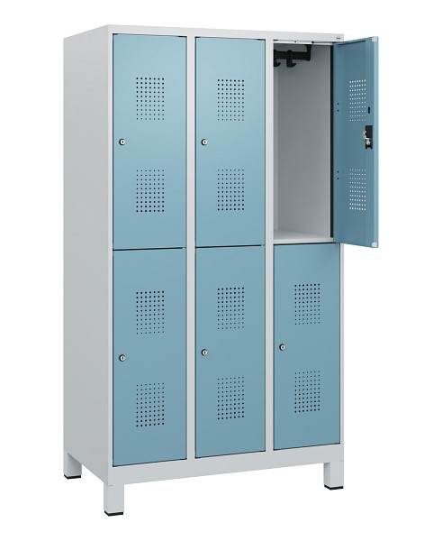 C+P Doppelstöckiger Spind Evolo PLUS, Füße, 6 Fächer, 1630x900x500mm, 7035/0010, Zylinderschloss, 0493105-30 S10035