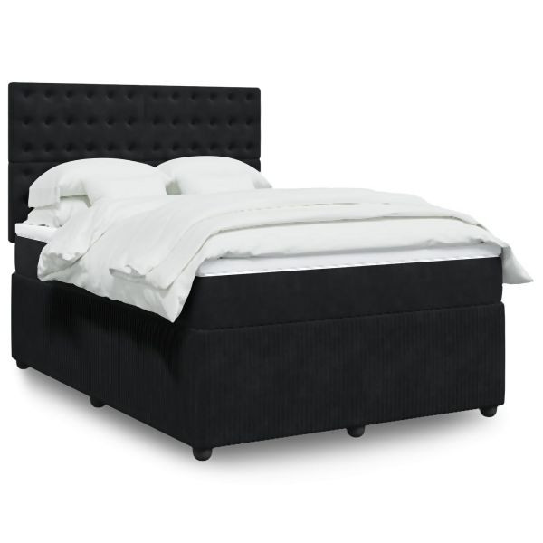 vidaXL Boxspringbett mit Matratze Schwarz 140x200 cm Samt, 3294672