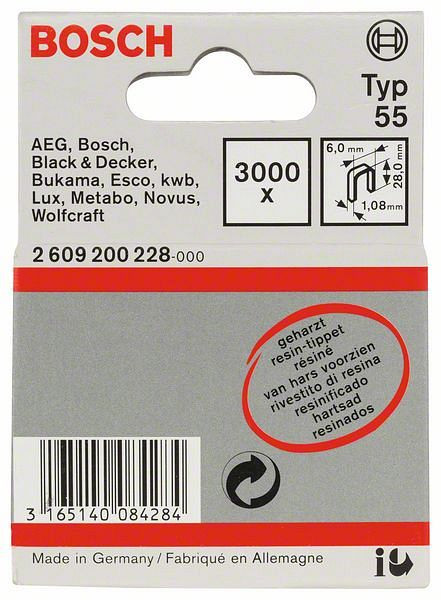 Bosch Schmalrückenklammer Typ 55, geharzt 6 x 1,08 x 28 mm, 3000er-Pack, 2609200228