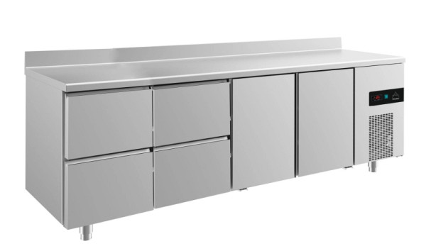 A&S Polarny Kühltisch -2 bis +8°C mit 2x Türen und 2x zwei Schubladen links, 2330 x 700 x 850 mm, mit Aufkantung, KT4ZZTTA