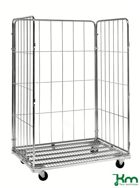 Kongamek Rollcontainer 3 Seiten, 1200 x 800 x 1800 mm, Verzinkt, 2 Bockrollen 2 Lenkrollen mit Bremse, KM120801803B