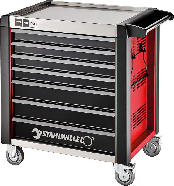 STAHLWILLE Werkstattwagen 98/7 PRO 7 Schub, Länge 651 x 1001 x 1020 mm rot, RAL 3020; schwarz RAL 9005, 81200171