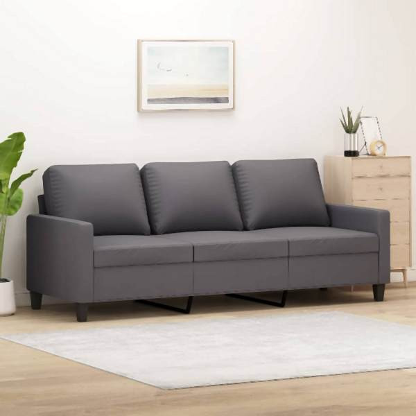 vidaXL 3-Sitzer-Sofa Grau 180 cm Kunstleder, Füllung: Schaumstoff, 359144