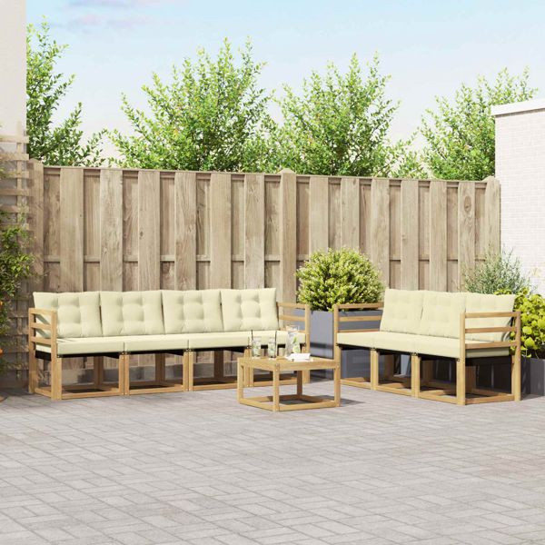 vidaXL Outdoor-Sofagarnitur mit Kissen 8-teilig Weiß und Creme, 3389272