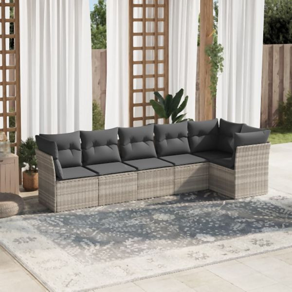 vidaXL 6-tlg. Garten-Sofagarnitur mit Kissen Hellgrau Poly Rattan, 3217662