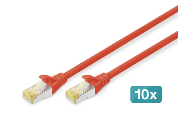 DIGITUS CAT 6A S-FTP Patchkabel, Cu, LSZH AWG 26/7, Länge 0,25 m, rot, VE: 10 Stück, DK-1644-A-0025-R-10