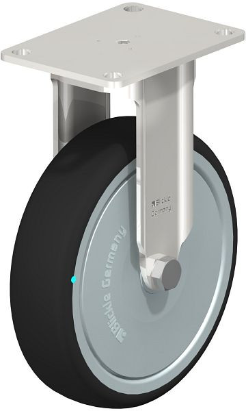 Blickle BKPXA-PATH 126KD-26-FK Edelstahl-Apparate-Bockrolle mit Anschraubplatte, Thermoplastisches Polyurethan, Grau, 760731