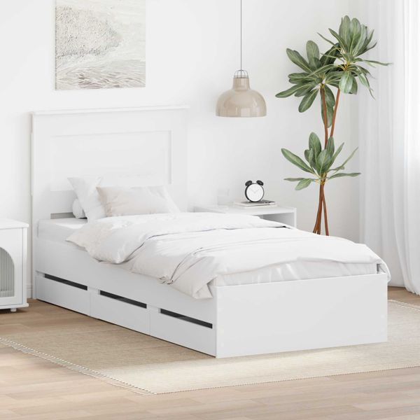 vidaXL Bettrahmen mit Schubladen Weiß 75 x 190 cm Ingenieurs Holz, 3410214
